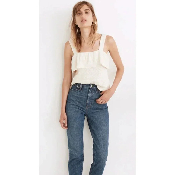 Madewell Cotton Cream Ruffled Tank Top-sz Small - Picture 1 of 7